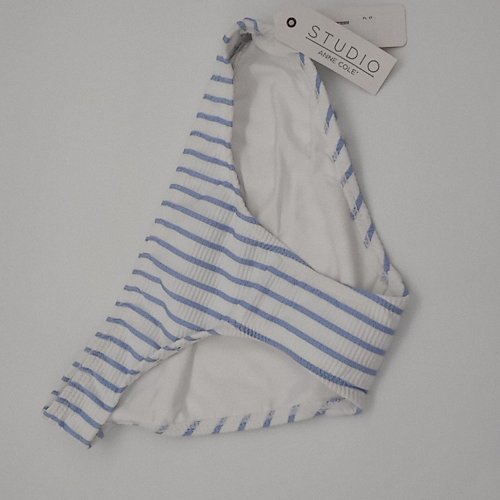 Anne Cole Studio Striped Textured Bikini Swim Bottoms Blue Stripe S